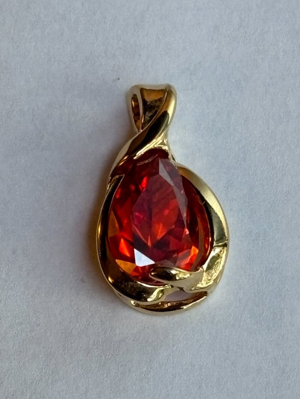 Vintage UTC 925 Gold Vermeil Red CZ Teardrop Pendant